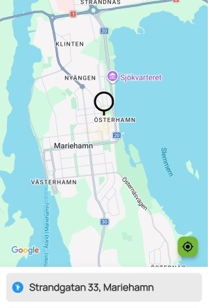 Bokningsappen för Mariehamns Taxi som visar karta över Mariehamn och bokning av taxi